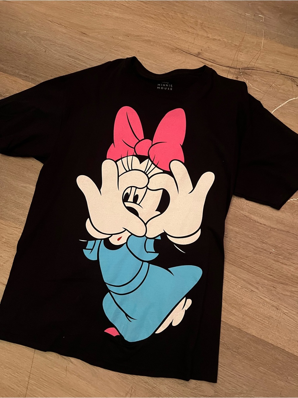 Womens Black Minnie Mouse Graphic Tee with Pink Bow